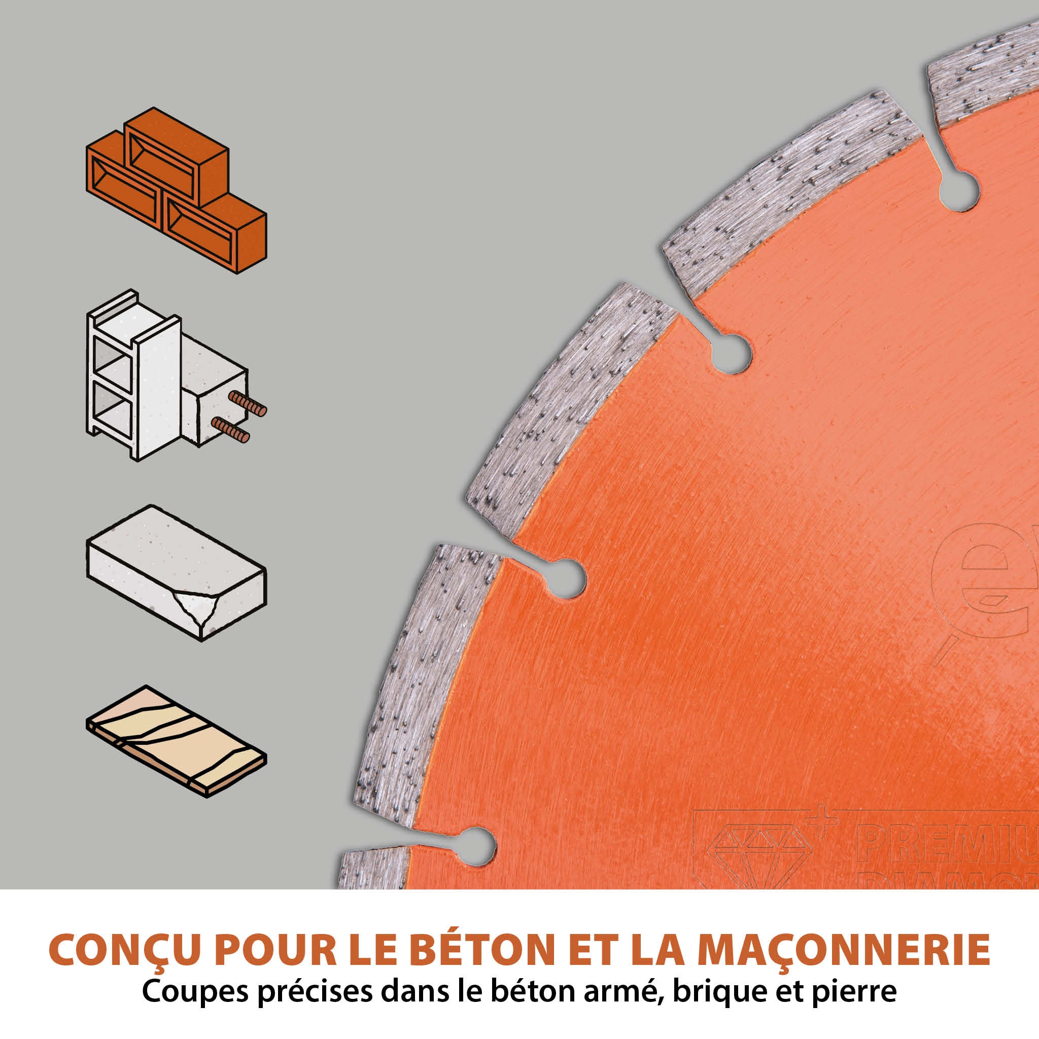 Disque diamant premium segmenté 350mm alésage 22,2mm Evolution pour scie à béton
