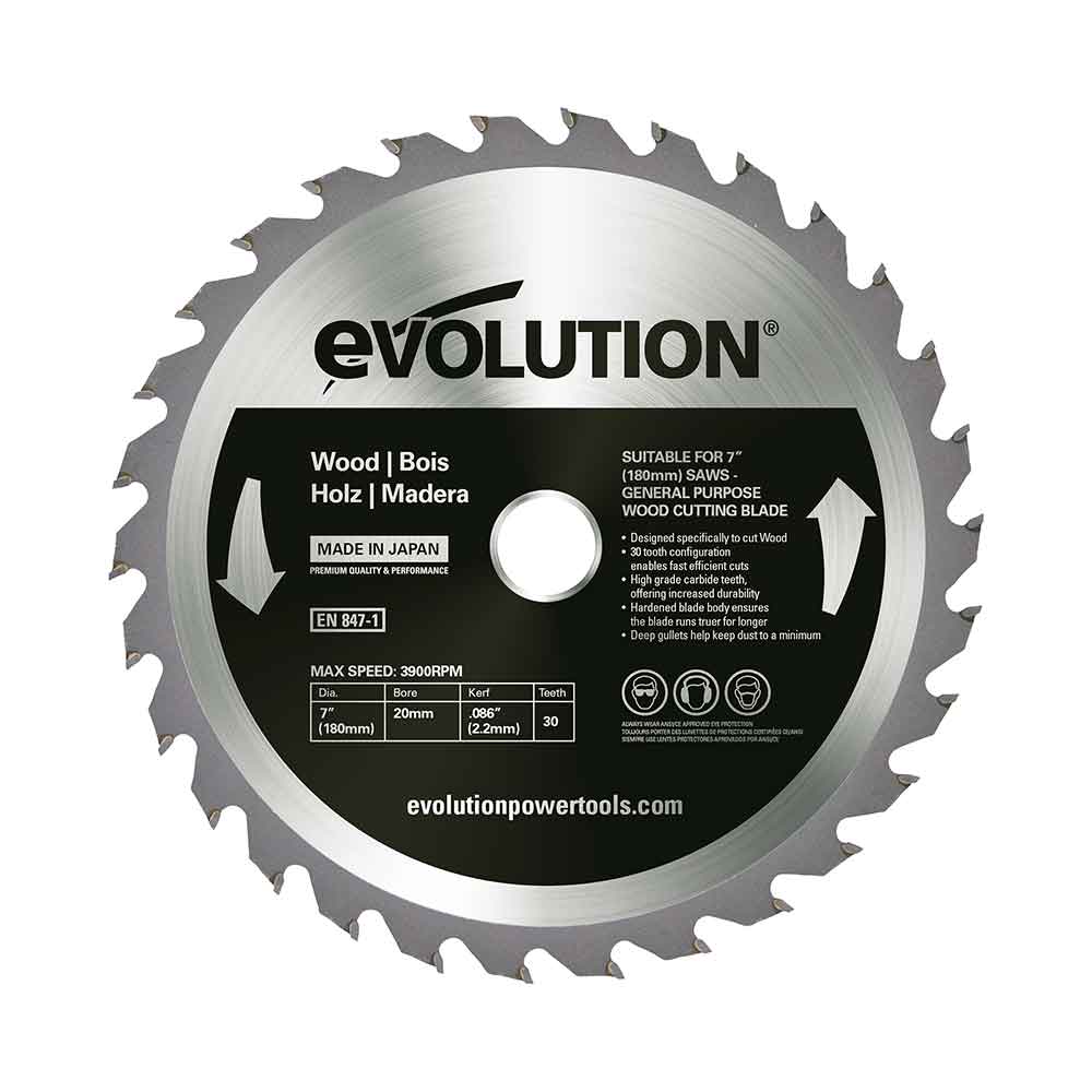 Lame bois Evolution TCT 180mm alésage de 20 mm pour scies circulaires