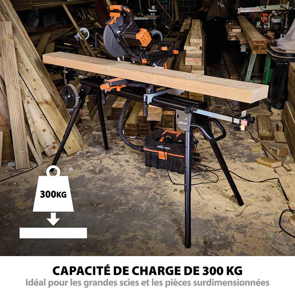 Support universel PLUS Evolution pour scie à onglet avec pieds télescopiques