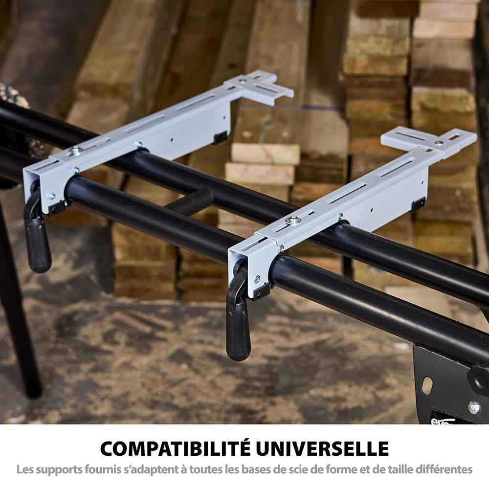 Pack Evolution : Scie à onglet de 255mm sans fil double biseau R255SMS-DB-Li avec lame multi-matériaux TCT et batteries 5Ah avec double chargeur + Support Evolution PLUS