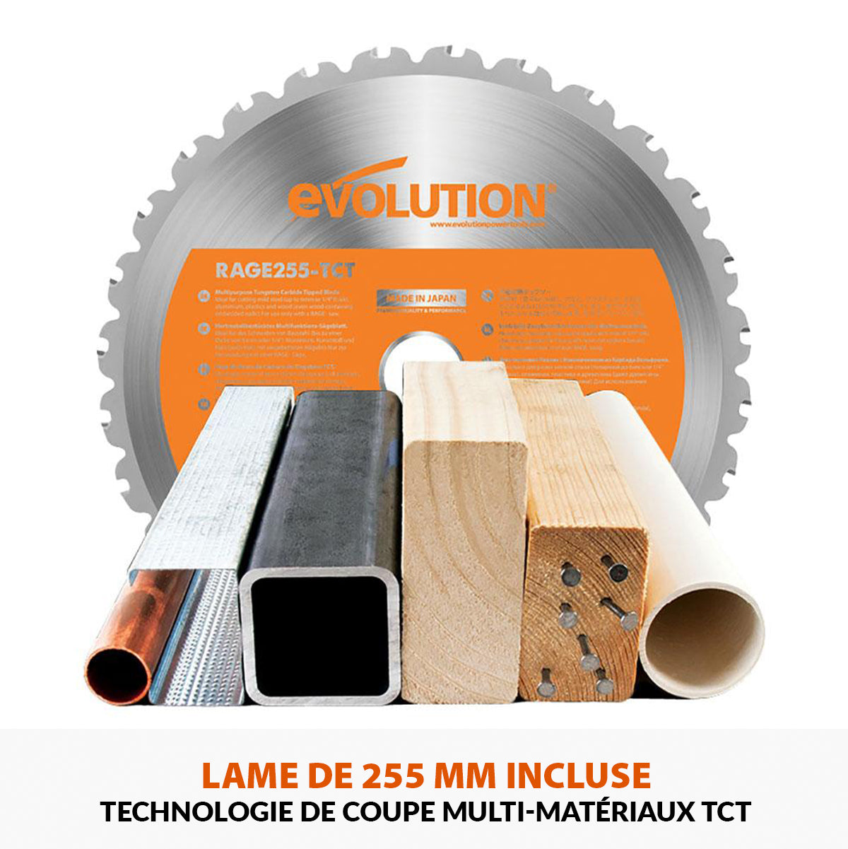 Scie sur table Evolution R255TBL+ 255mm 1800W avec lame multi-matériaux TCT