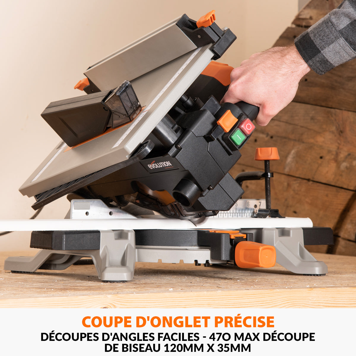 Pack Evolution : Scie à onglet avec table 210mm Evolution R210MTS-G2 210mm avec Lame multi-matériaux TCT + Support