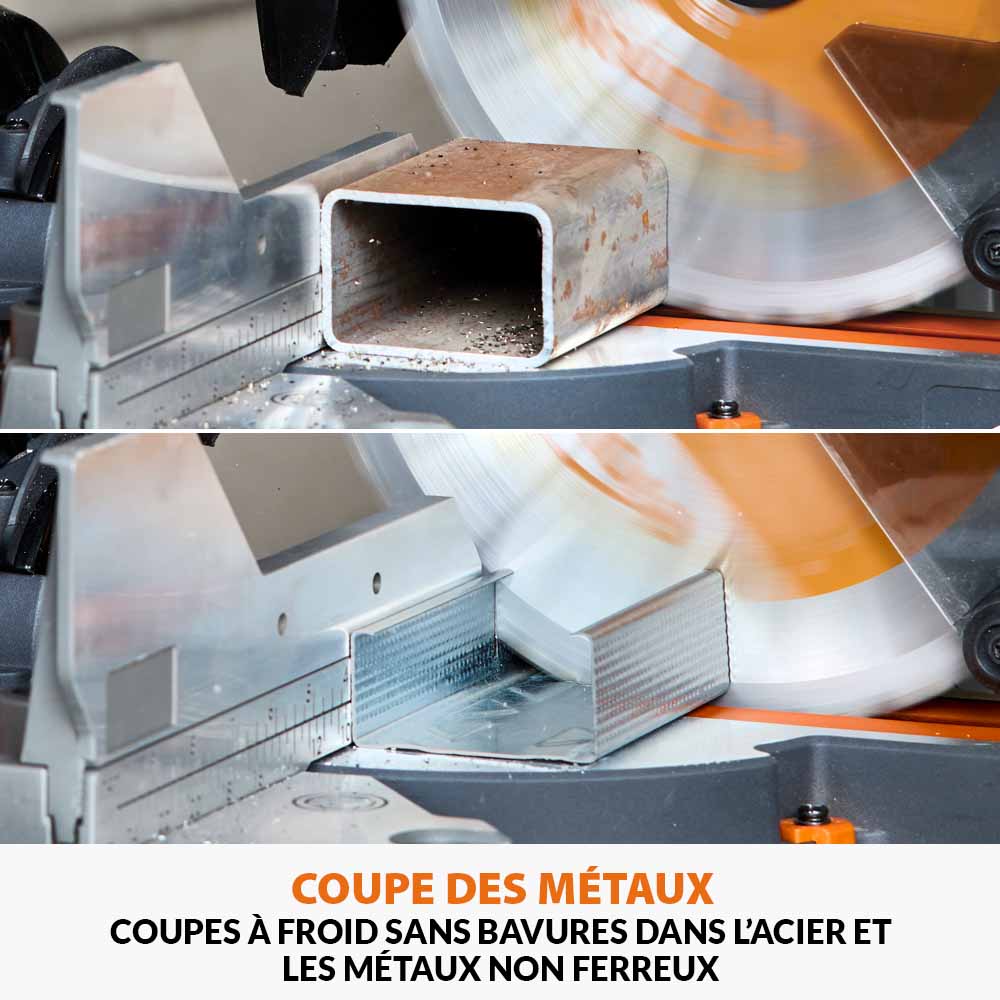 Scie à onglet de 255mm sans fil double biseau R255SMS-DB-Li avec lame multi-matériaux TCT et batteries 8Ah avec double chargeur