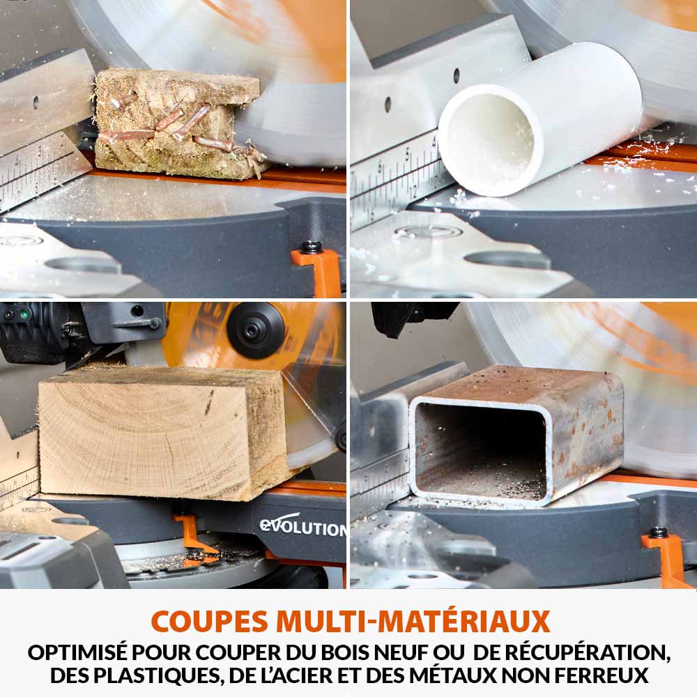 Pack Evolution : Scie à onglet de 255mm sans fil double biseau R255SMS-DB-Li avec lame multi-matériaux TCT et batteries 5Ah avec double chargeur + Support Evolution PLUS