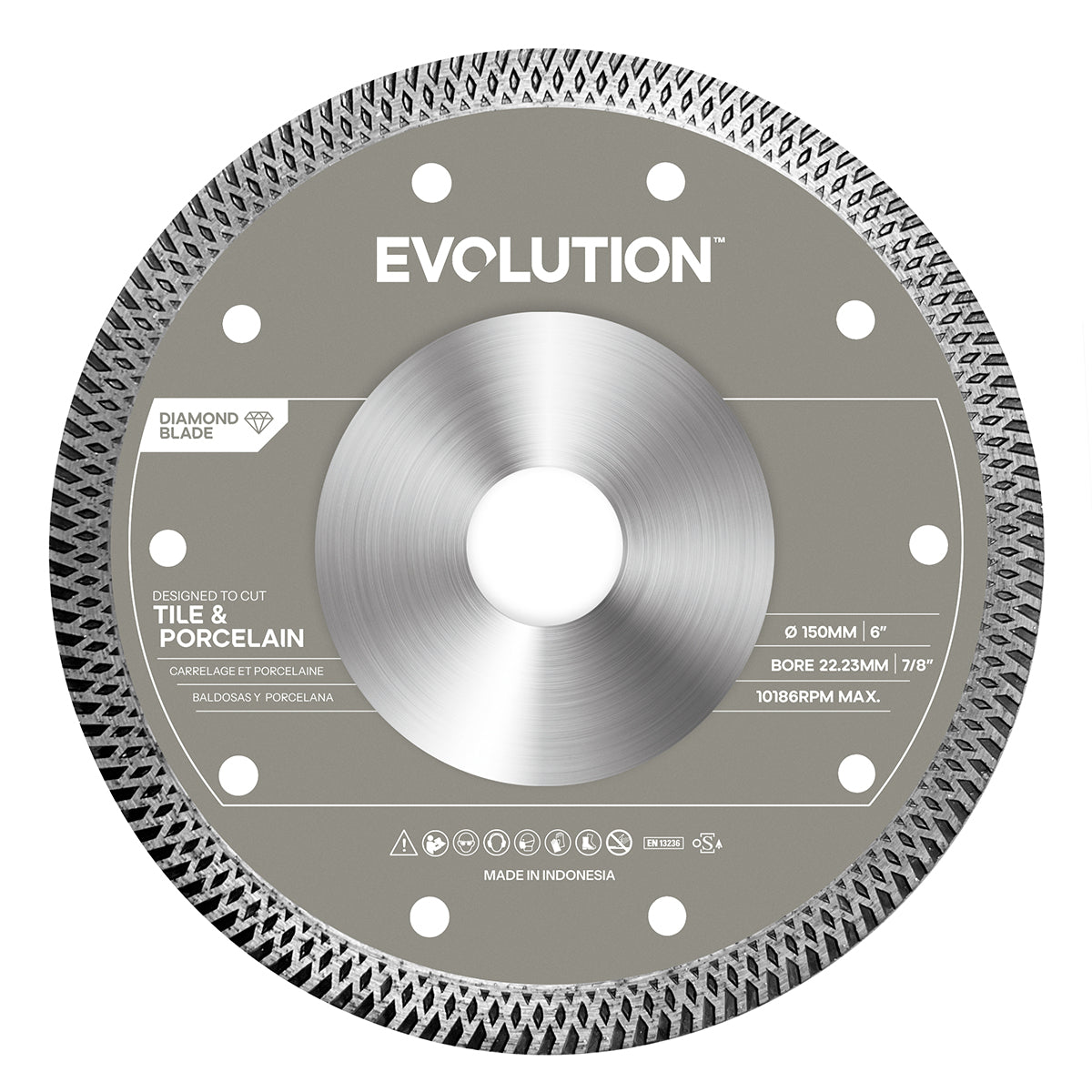 Disque diamant Evolution pour porcelaine et carrelage de 150mm alésage de 22.2mm
