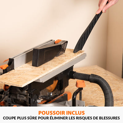 Pack Evolution : Scie à onglet avec table 210mm Evolution R210MTS-G2 210mm avec Lame multi-matériaux TCT + Support