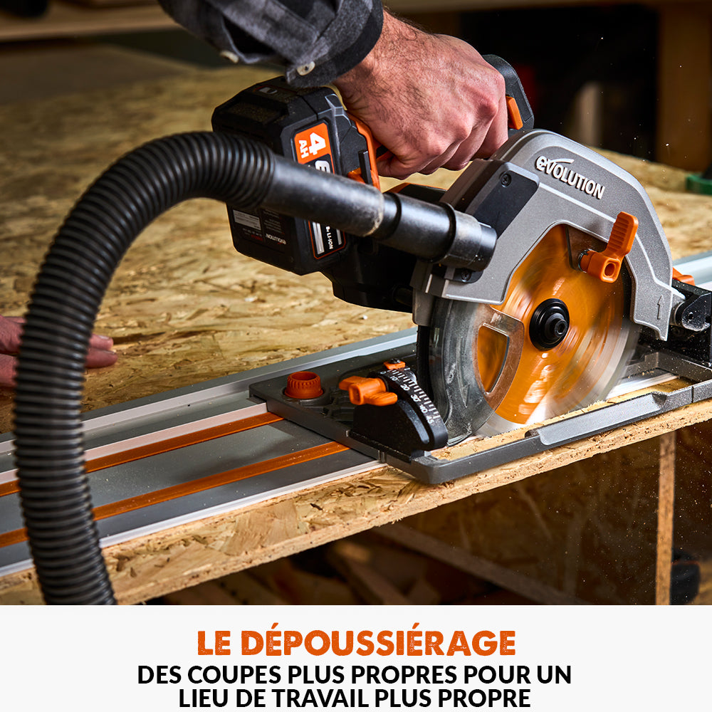 Scie circulaire sans fil 185mm Evolution R185CCSX-Li compatible avec rail de guidage (outil nu)