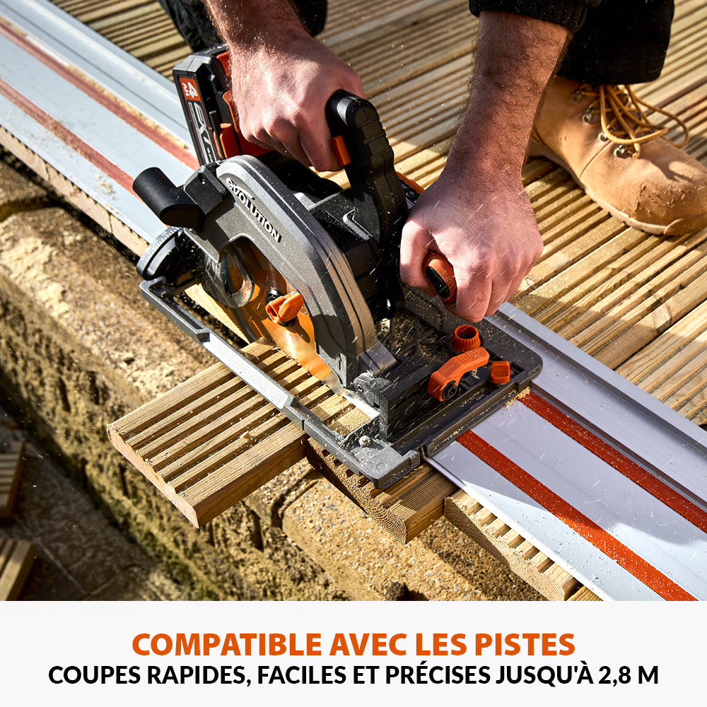 Scie circulaire sans fil 185mm Evolution R185CCSX-Li compatible avec rail de guidage (outil nu)