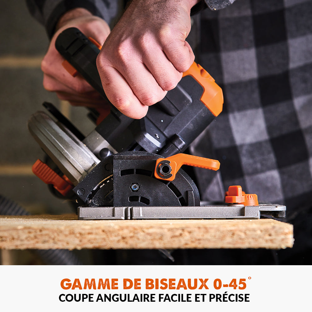 Scie circulaire sans fil 185mm Evolution R185CCSX-Li compatible avec rail de guidage (outil nu)