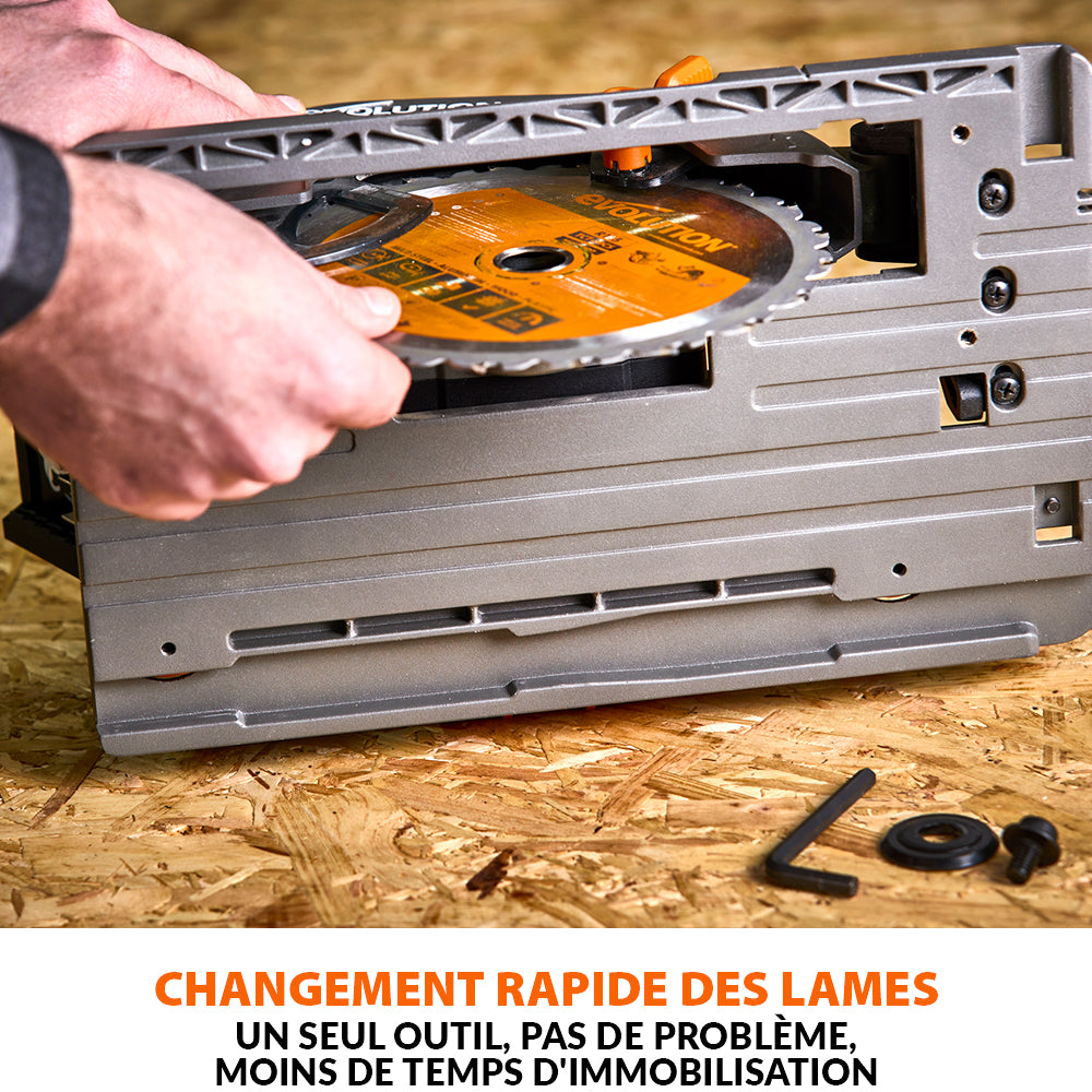 Scie circulaire sans fil 185mm Evolution R185CCSX-Li compatible avec rail de guidage (outil nu)