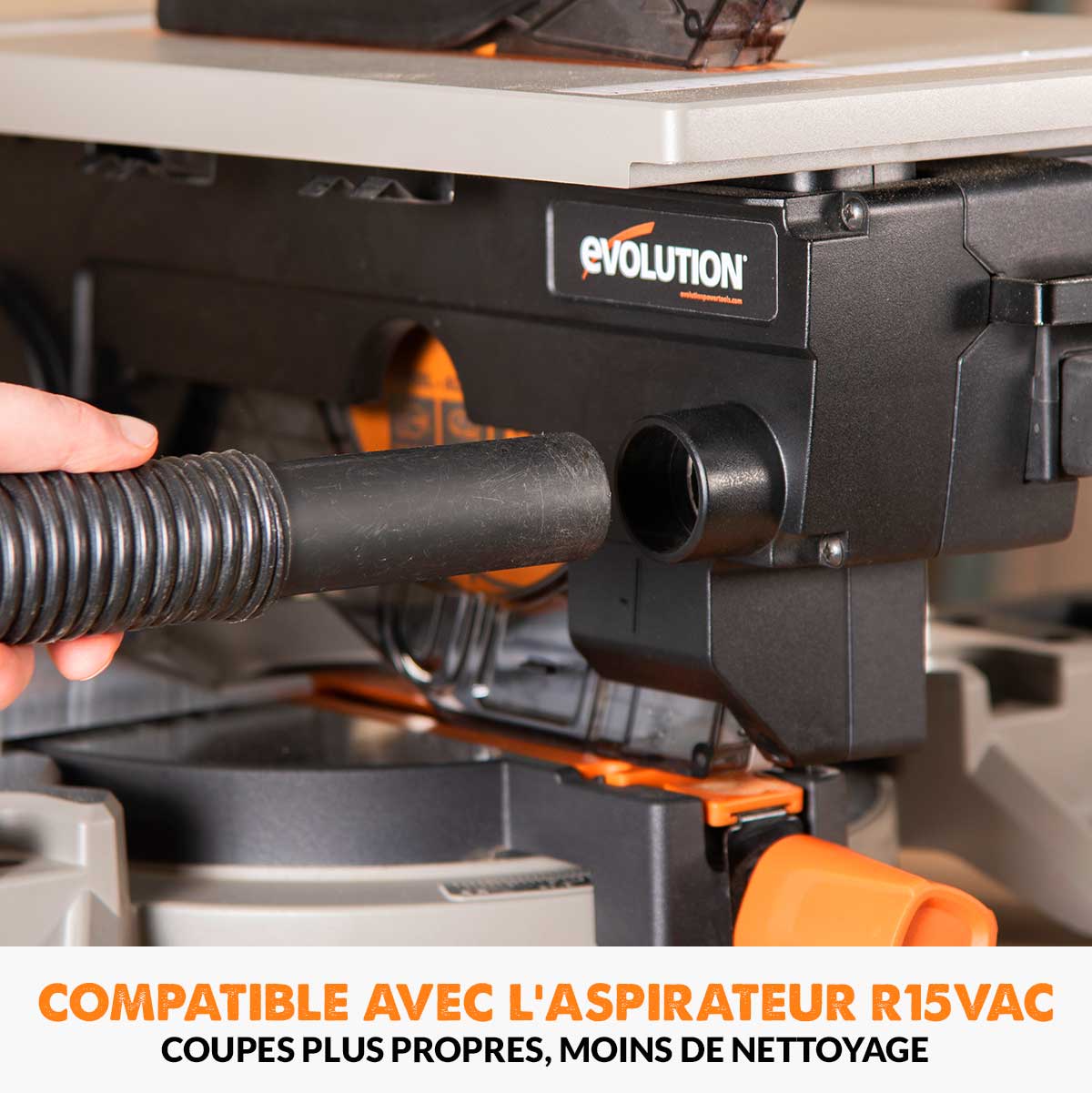 Scie à onglet avec table 210mm Evolution R210MTS-G2 210mm avec Lame multi-matériaux TCT