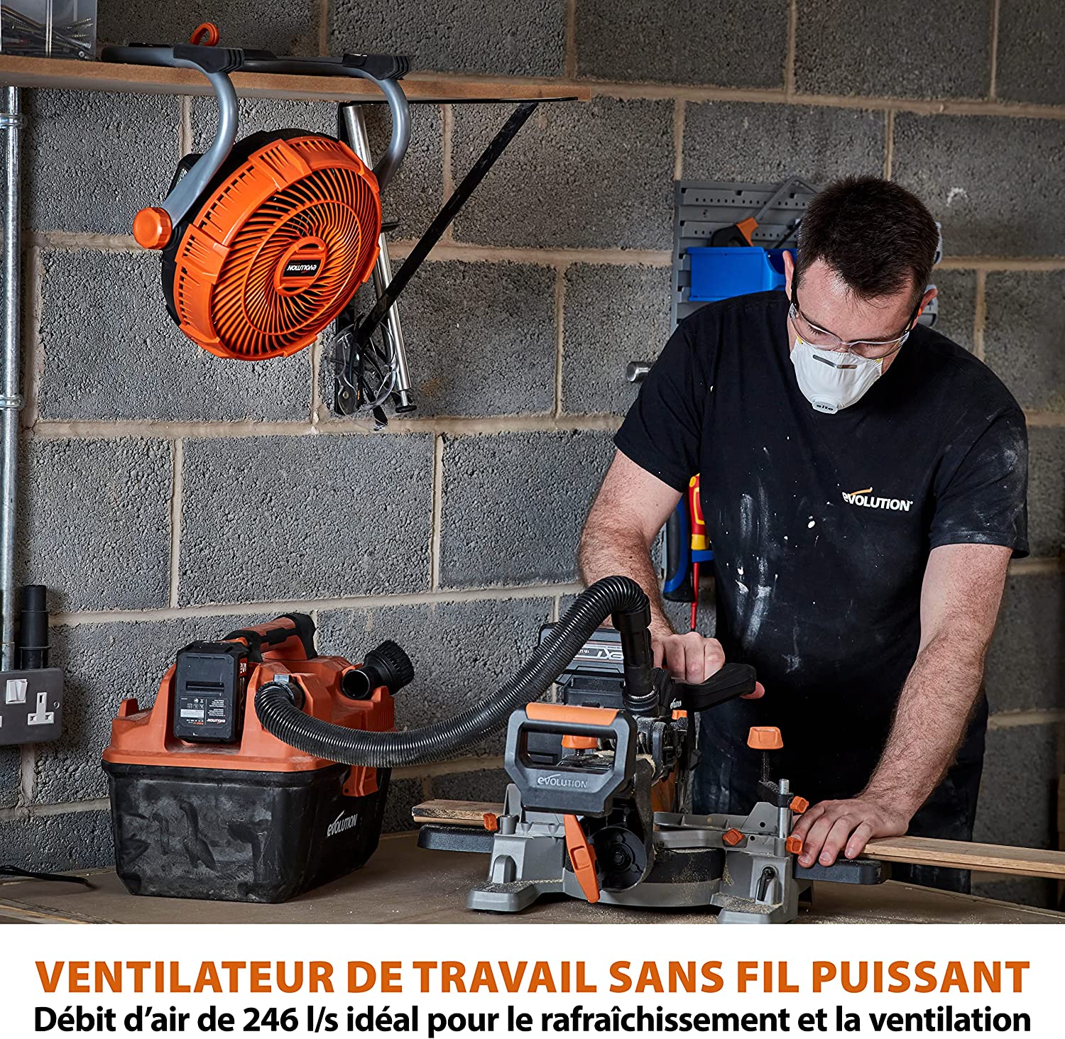 Ventilateur portable sans fil Evolution R240FAN-Li avec batterie 2Ah et chargeur
