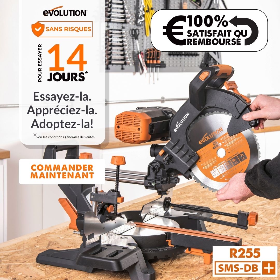 Pack Evolution : Scie à onglet électrique double biseau R255SMS-DB+ avec lame multi-matériaux TCT de 255mm + Support Evolution PLUS