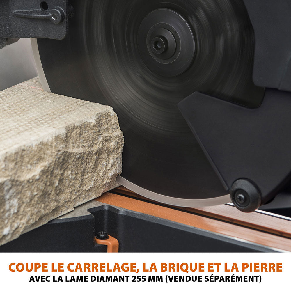 Pack Evolution : Scie à onglet double biseau R255SMS-DB+ avec lame multi-matériaux TCT de 255mm + Support PLUS + Lame expert bois