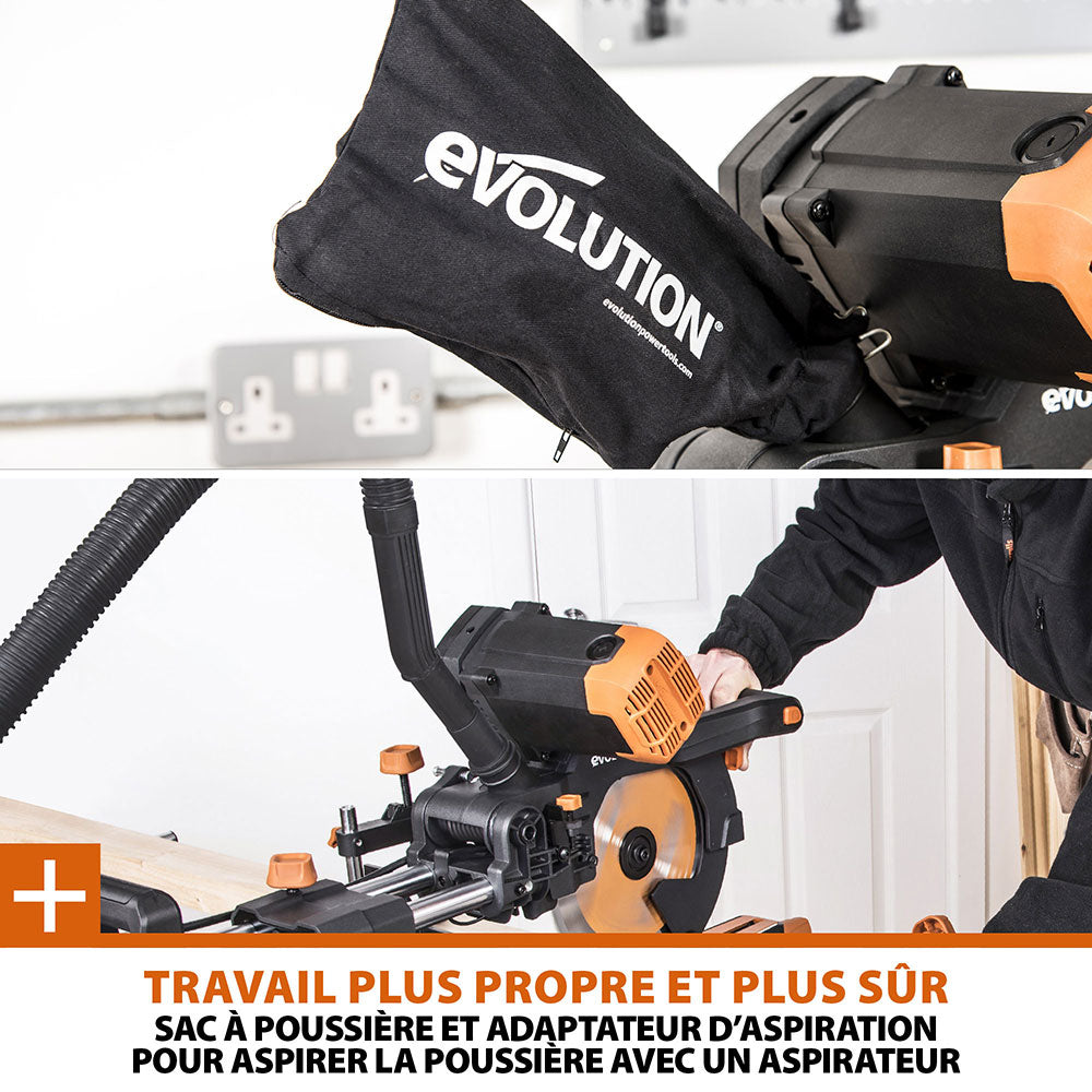 Pack Evolution : Scie à onglet de 255mm double biseau R255SMS-DB+ avec lame multi-matériaux TCT + lame expert bois supplémentaire