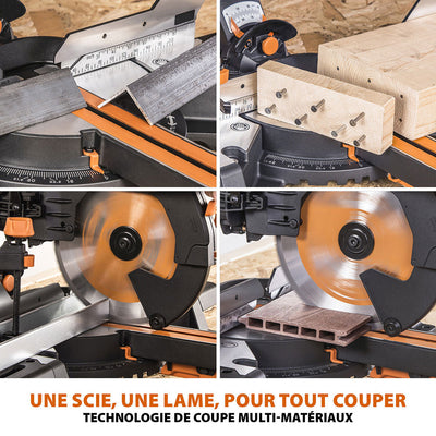 Pack Evolution : Scie à onglet double biseau R255SMS-DB+ avec lame multi-matériaux TCT de 255mm + Support PLUS + Lame expert bois