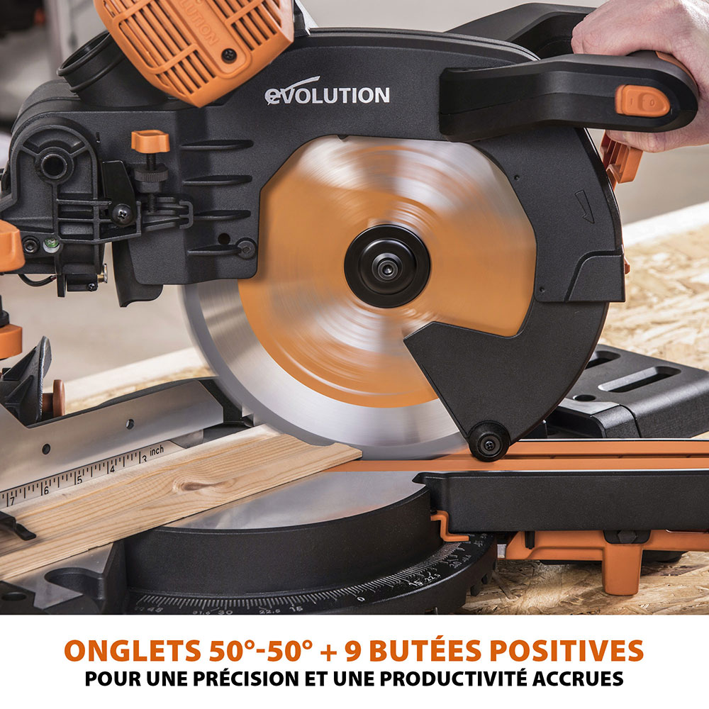 Pack Evolution : Scie à onglet de 255mm double biseau R255SMS-DB+ avec lame multi-matériaux TCT + lame expert bois supplémentaire
