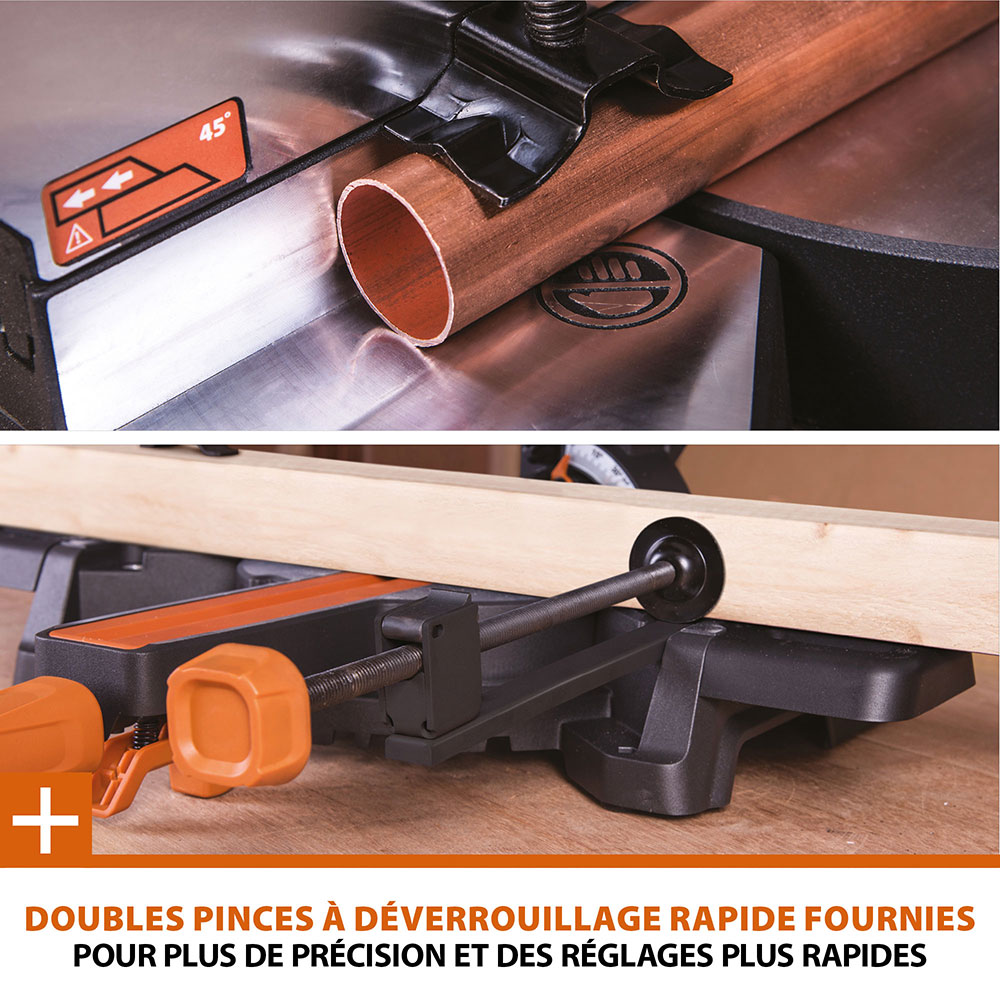 Pack Evolution : Scie à onglet électrique 255mm R255SMS+ avec lame multi-matériaux TCT + Support Evolution PLUS