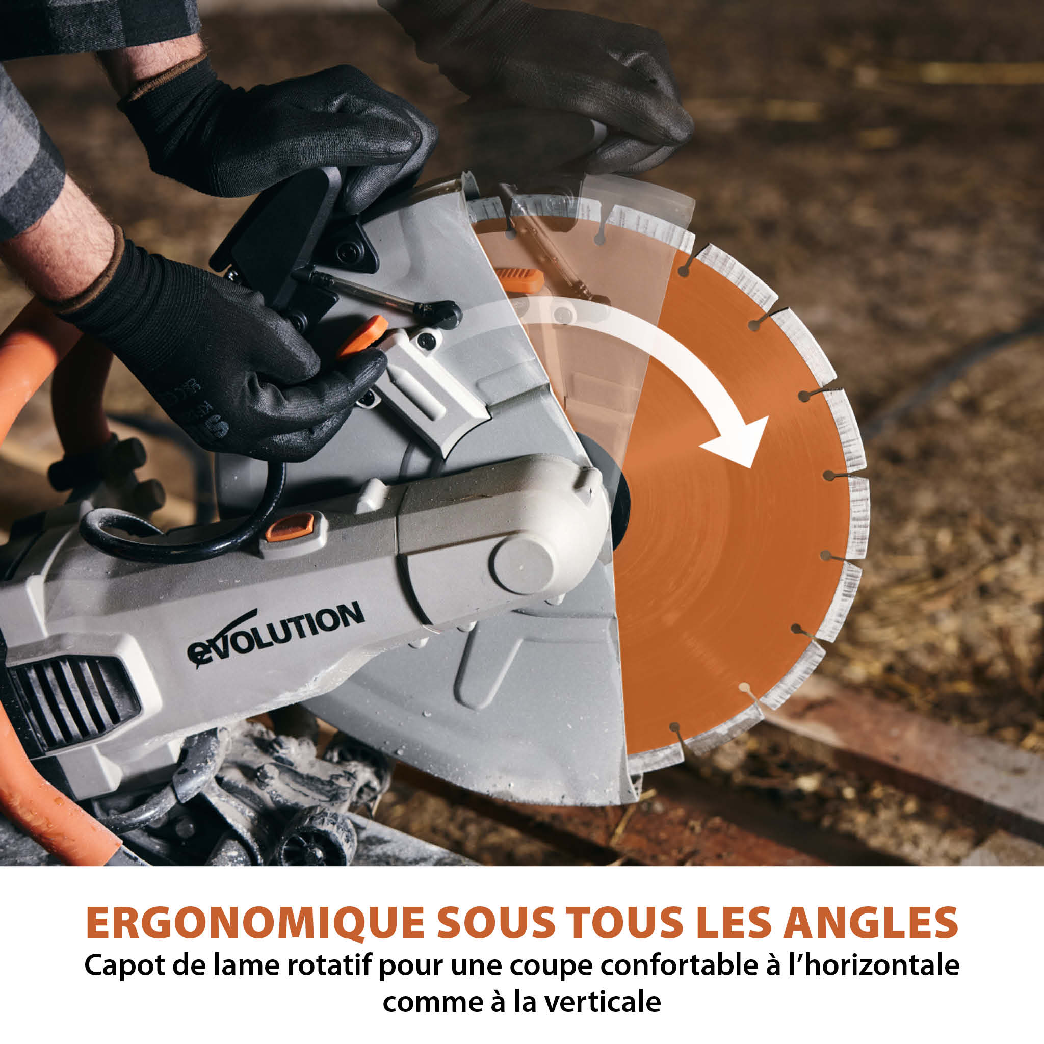 Scie à béton électrique 350mm Evolution R350DCT avec système anti-poussière et lame diamant premium