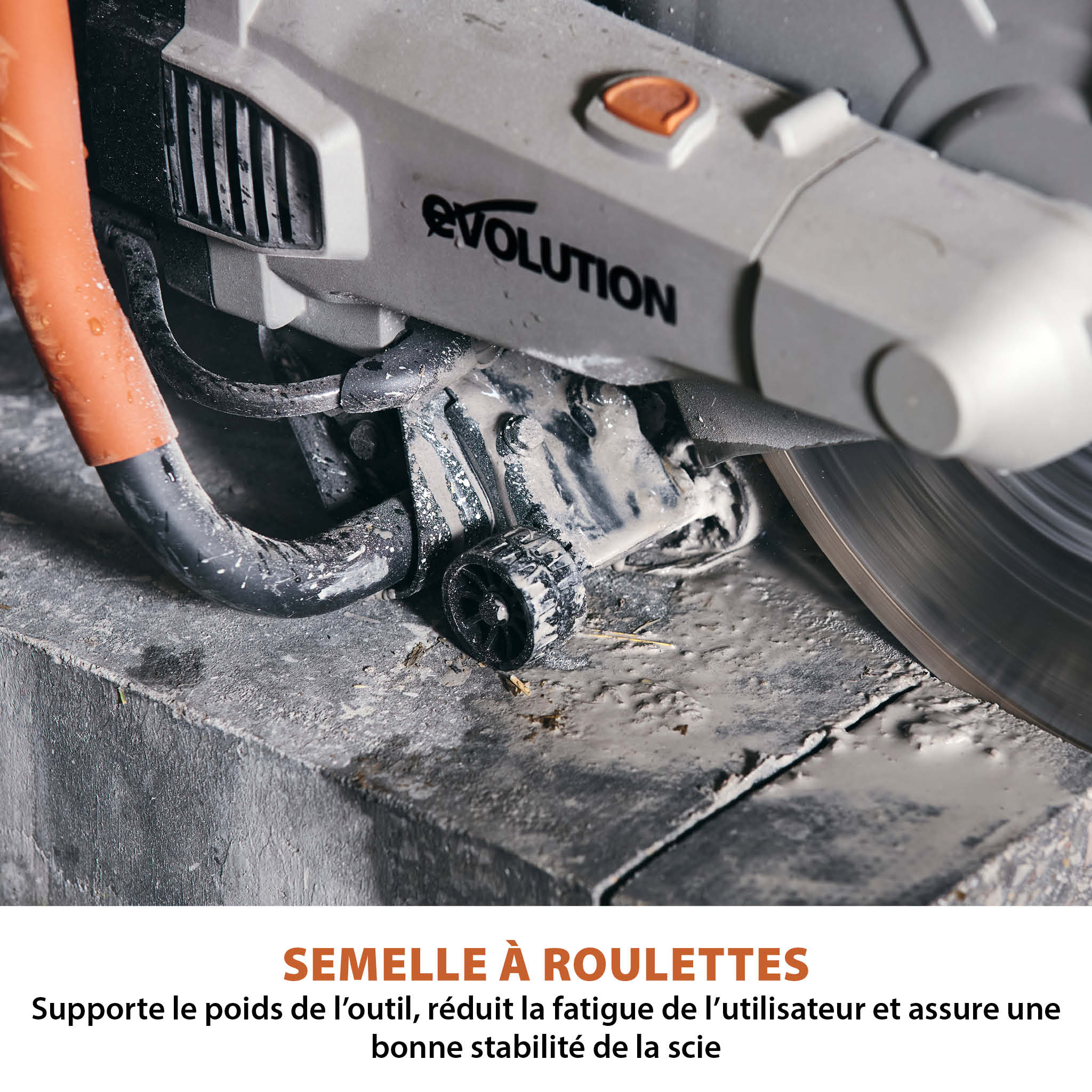 Scie à béton électrique 350mm Evolution R350DCT avec système anti-poussière et lame diamant premium