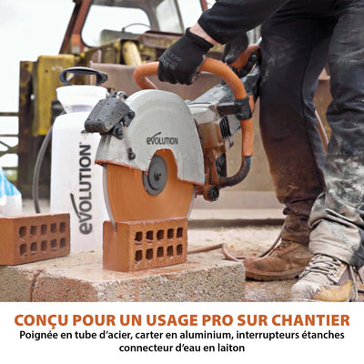 Scie à béton électrique 350mm Evolution R350DCT avec système anti-poussière et lame diamant premium