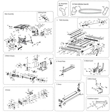 R255TBL / R255TBL+ Scie sur table Pièces détachées