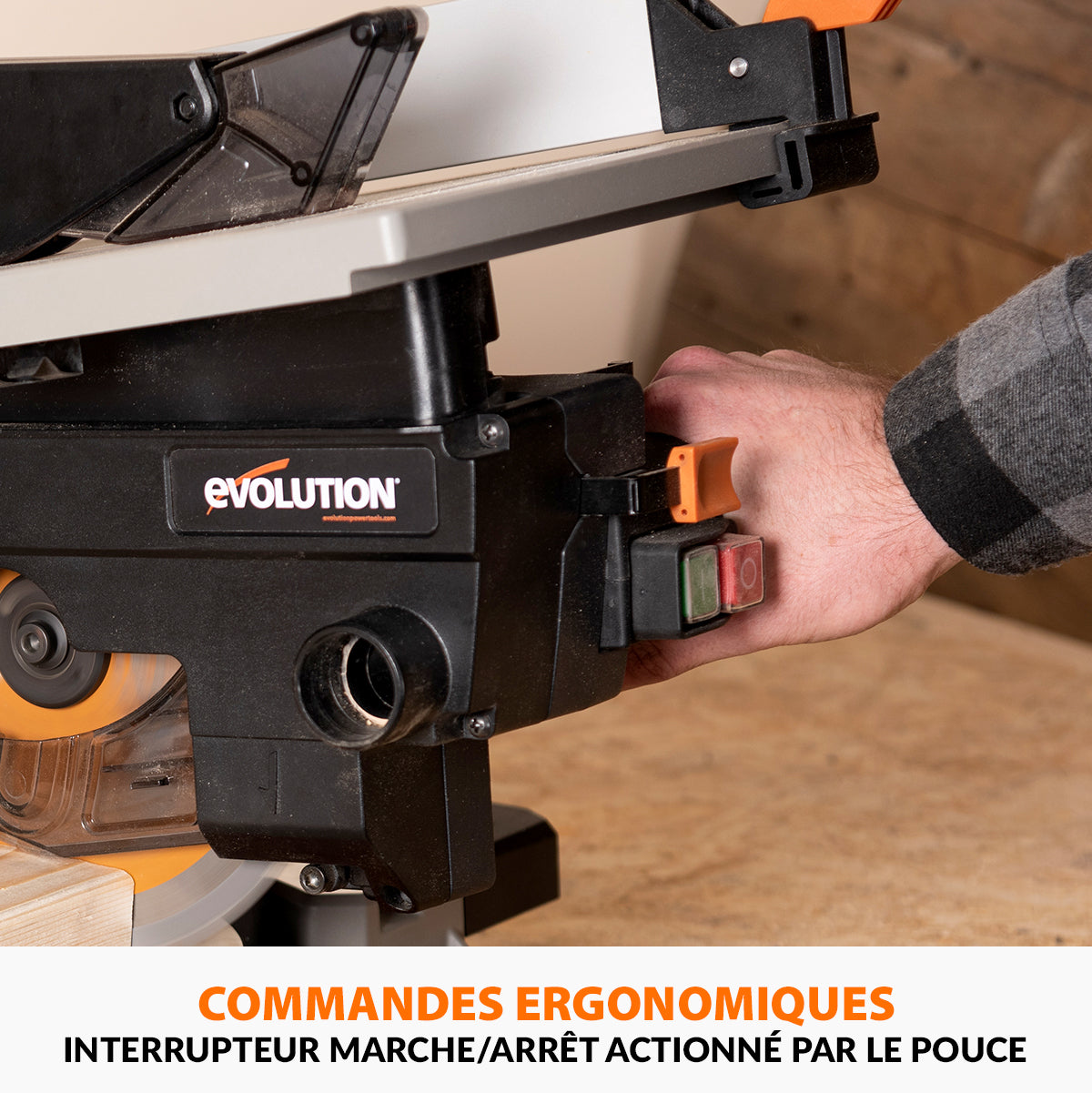 Pack Evolution : Scie à onglet avec table 210mm Evolution R210MTS-G2 210mm avec Lame multi-matériaux TCT + Support