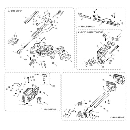 Evolution R185SMS-Li Scie à onglet radiale - Pièces détachées