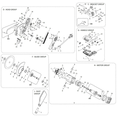Evolution R255SMS-DB Scie à onglet radiale - Pièces détachées (Tête)