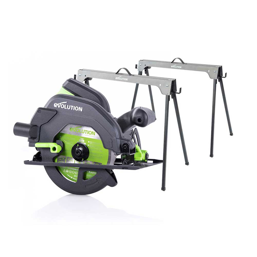 Pack Evolution : Scie circulaire 165mm Evolution F165CCSL avec lame multi-matériaux TCT + tréteaux pliables en métal