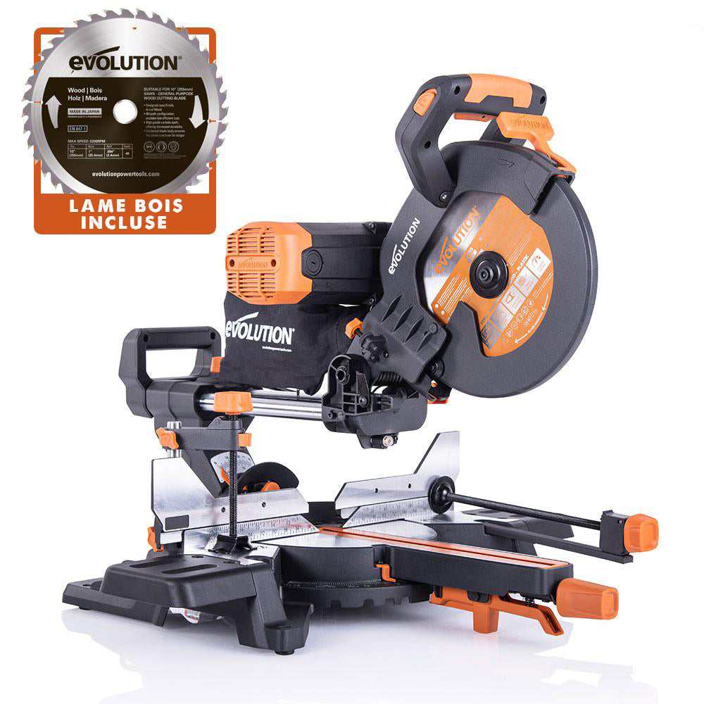 Pack Evolution : Scie à onglet de 255mm double biseau R255SMS-DB+ avec lame multi-matériaux TCT + lame expert bois supplémentaire