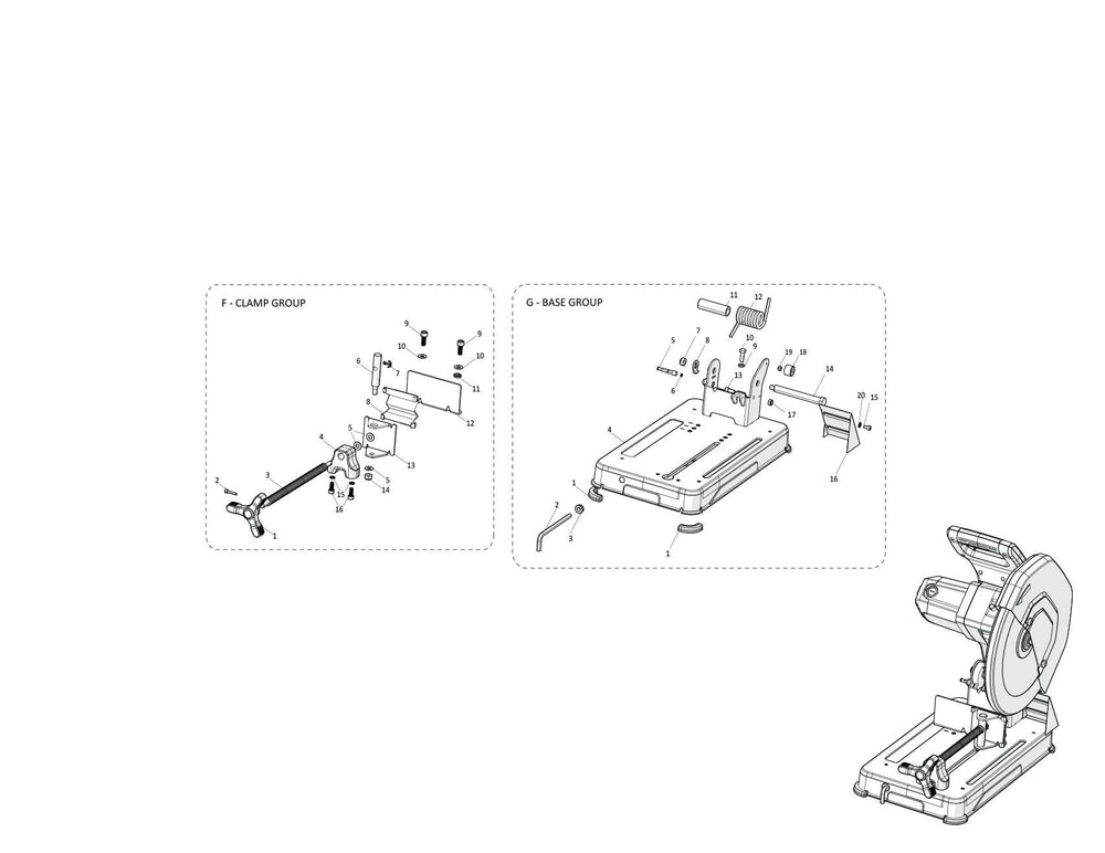 Evolution R355CPS Scie à tronçonner - Pièces détachées (Section de base)