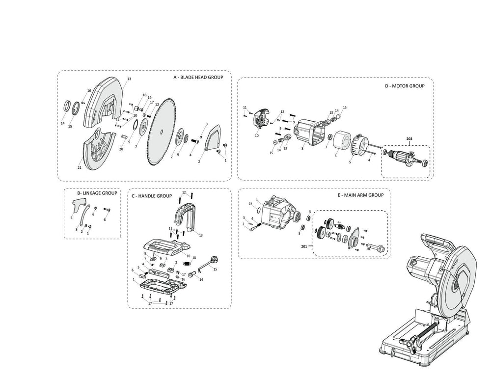 Evolution R355CPS Scie à tronçonner - Pièces détachées (Tête Section)