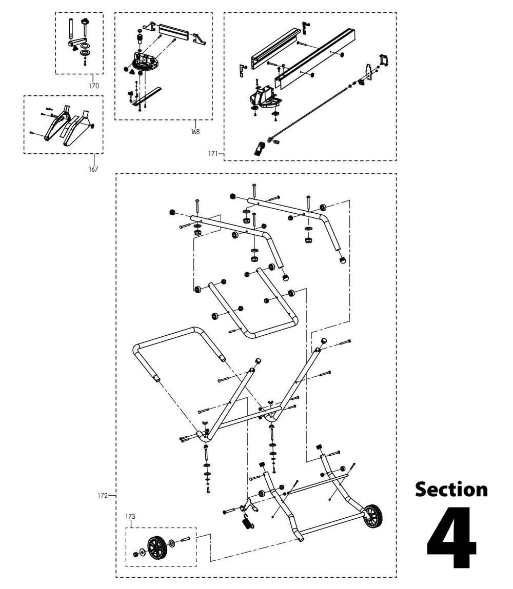 Evolution RAGE5-S Scie sur table - Pièces détachées Section 4 (Guides, serre-joints, protège-lame et pieds)