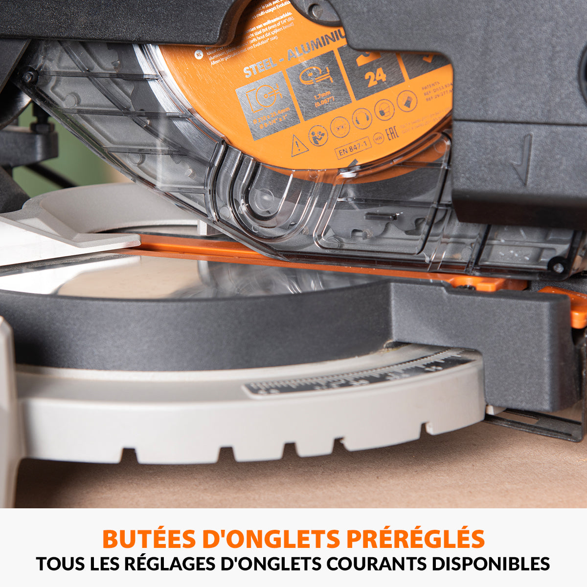 Scie à onglet avec table 210mm Evolution R210MTS-G2 210mm avec Lame multi-matériaux TCT