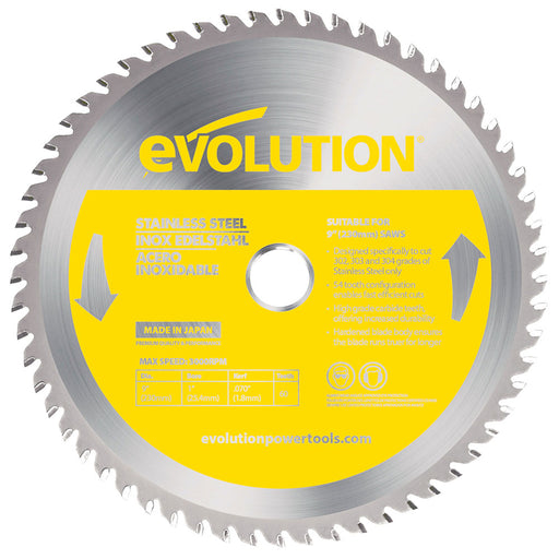 Lame acier Evolution inoxydable de 230mm, 60 Dents, Alésage de 25.4 mm de carbure de tungstène (convient aux Scies Circulaires)