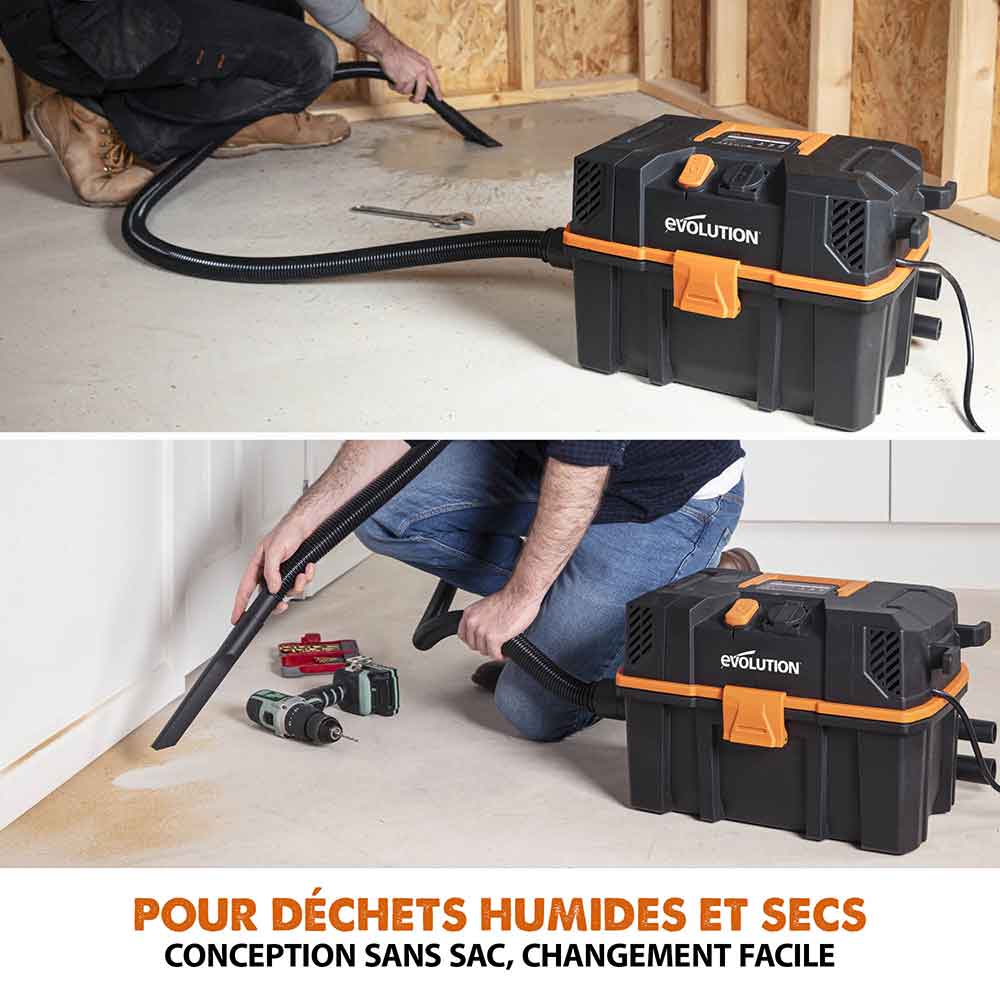 Aspirateur intelligent 15L Evolution R15VAC pour déchets secs et humides avec démarrage automatique (Start & Stop)