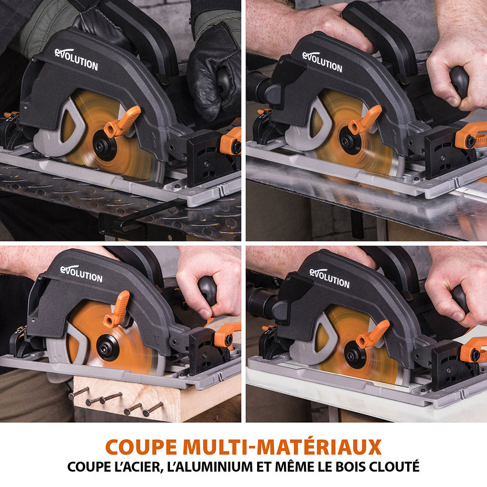Scie circulaire 185mm Evolution R185CCSX avec lame multi-matériaux TCT et guide de 1,02m