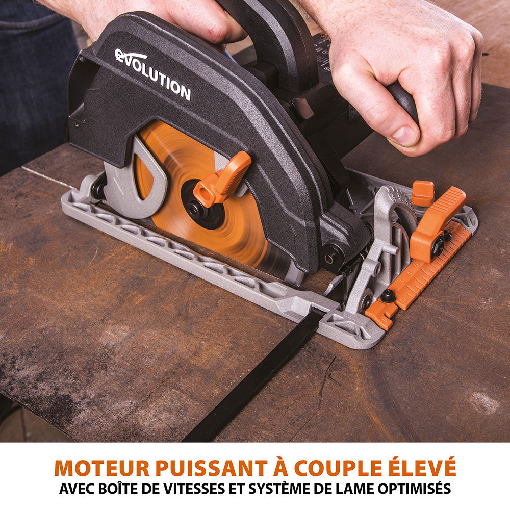 Scie circulaire 185mm Evolution R185CCSX avec lame multi-matériaux TCT et guide de 1,02m