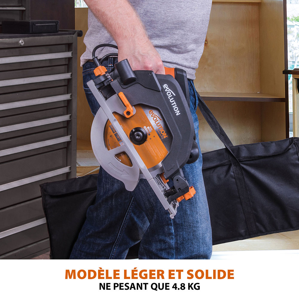 Scie circulaire 185mm Evolution R185CCSX avec lame multi-matériaux TCT et guide de 1,02m