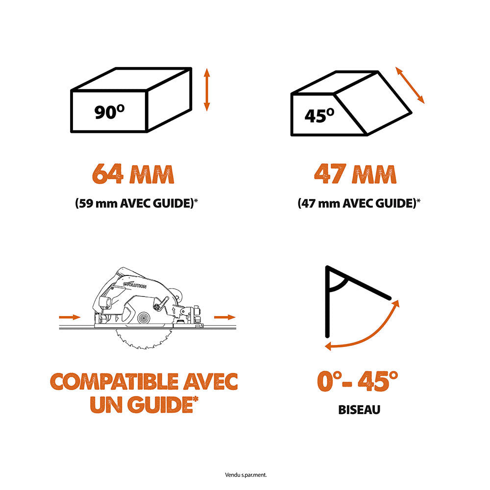 Pack Evolution : Scie circulaire 185mm R185CCSX+ avec lame multi-matériaux TCT + guide de coupe de 2,8m ST2800-G2 + Aspirateur 15L R15VAC avec démarrage automatique