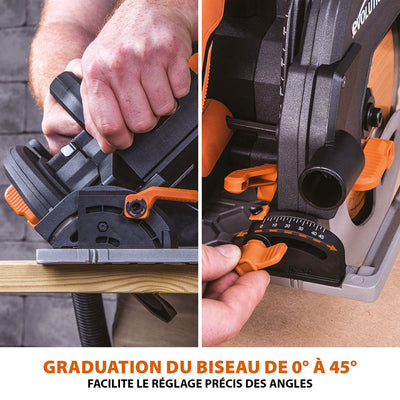 Pack Evolution : Scie circulaire 185mm R185CCSX+ avec lame multi-matériaux TCT + guide de coupe de 2,8m ST2800-G2 + Aspirateur 15L R15VAC avec démarrage automatique