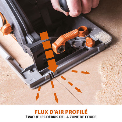 Pack Evolution : Scie circulaire 185mm R185CCSX+ avec lame multi-matériaux TCT + guide de coupe de 2,8m ST2800-G2 + Aspirateur 15L R15VAC avec démarrage automatique