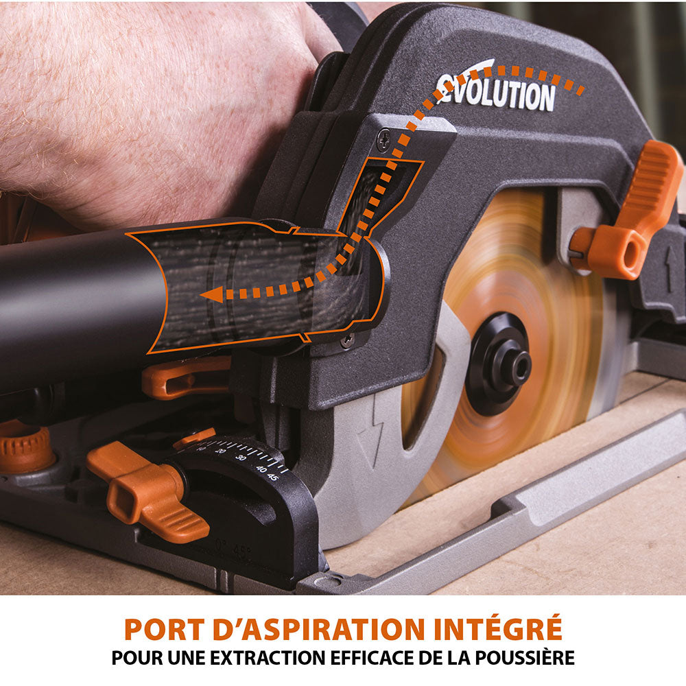 Pack Evolution : Scie circulaire 185mm R185CCSX+ avec lame multi-matériaux TCT + guide de coupe de 2,8m ST2800-G2 + Aspirateur 15L R15VAC avec démarrage automatique