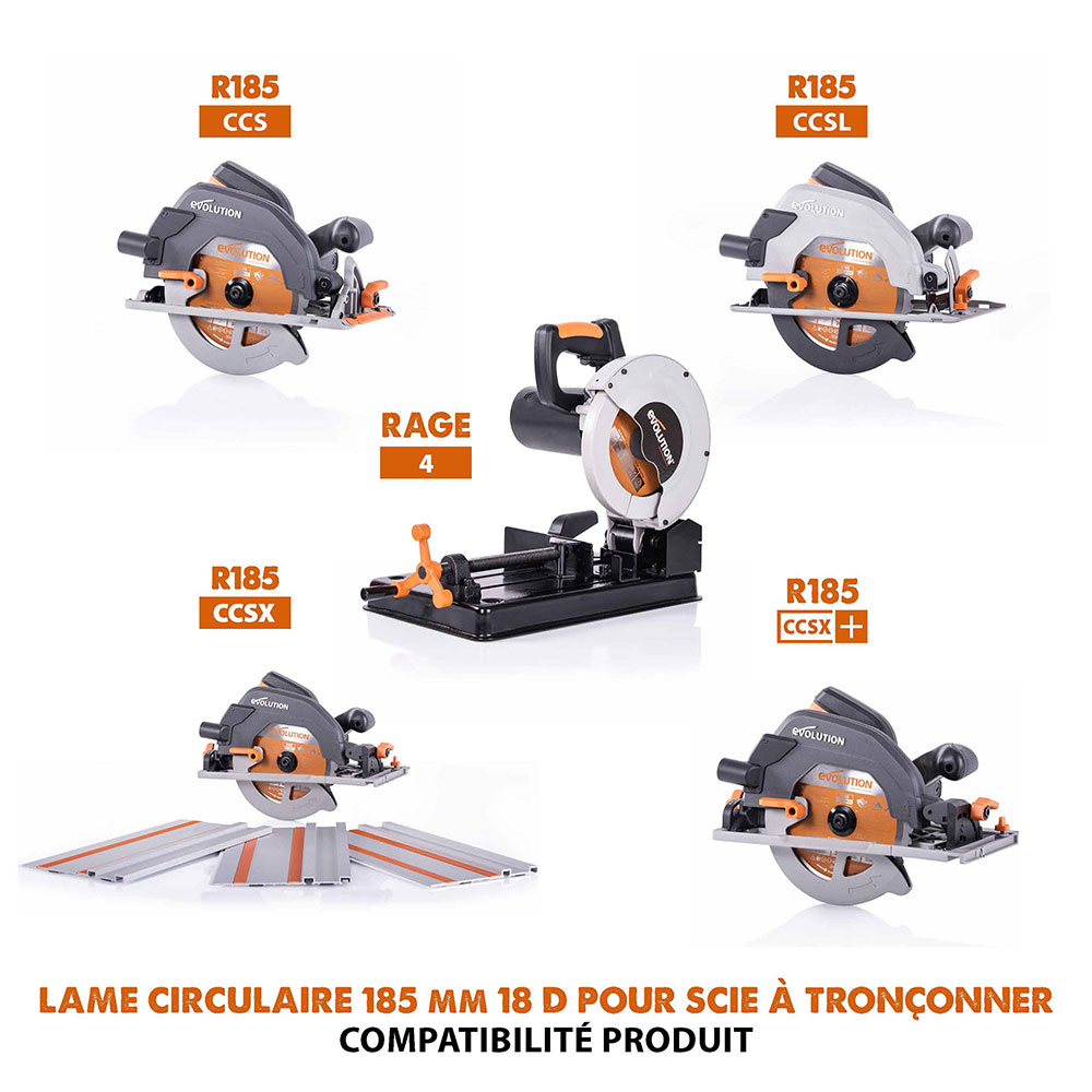 Lame multi-matériaux TCT 185mm 20 dents alésage 20mm Evolution pour scie circulaire