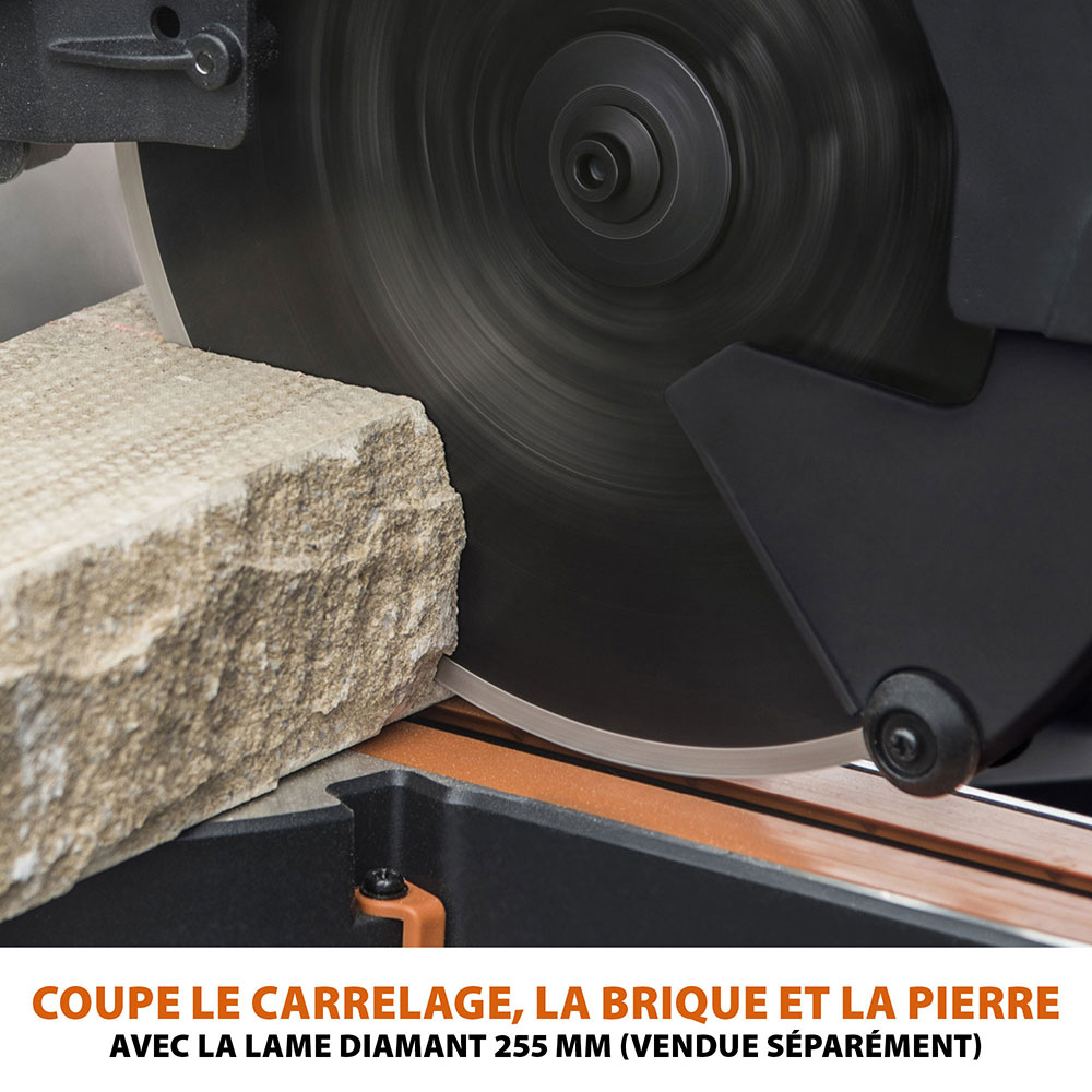 Scie à onglet électrique double biseau R255SMS-DB+ avec lame multi-matériaux TCT de 255mm