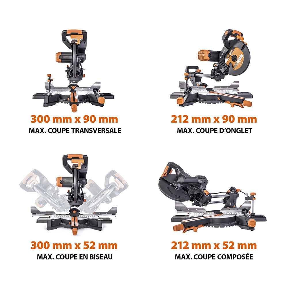 Pack Evolution : Scie à onglet électrique double biseau R255SMS-DB+ avec lame multi-matériaux TCT de 255mm + Support