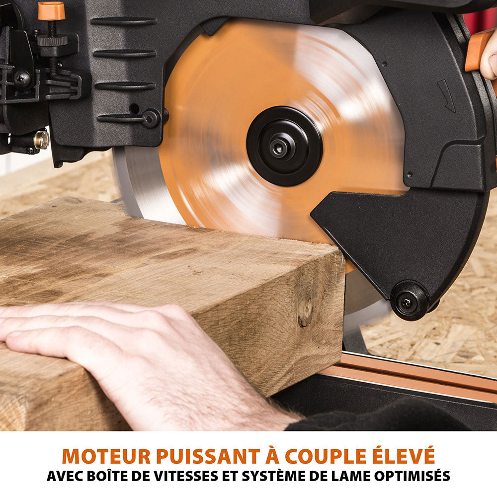Pack Evolution : Scie à onglet électrique double biseau R255SMS-DB+ avec lame multi-matériaux TCT de 255mm + Support