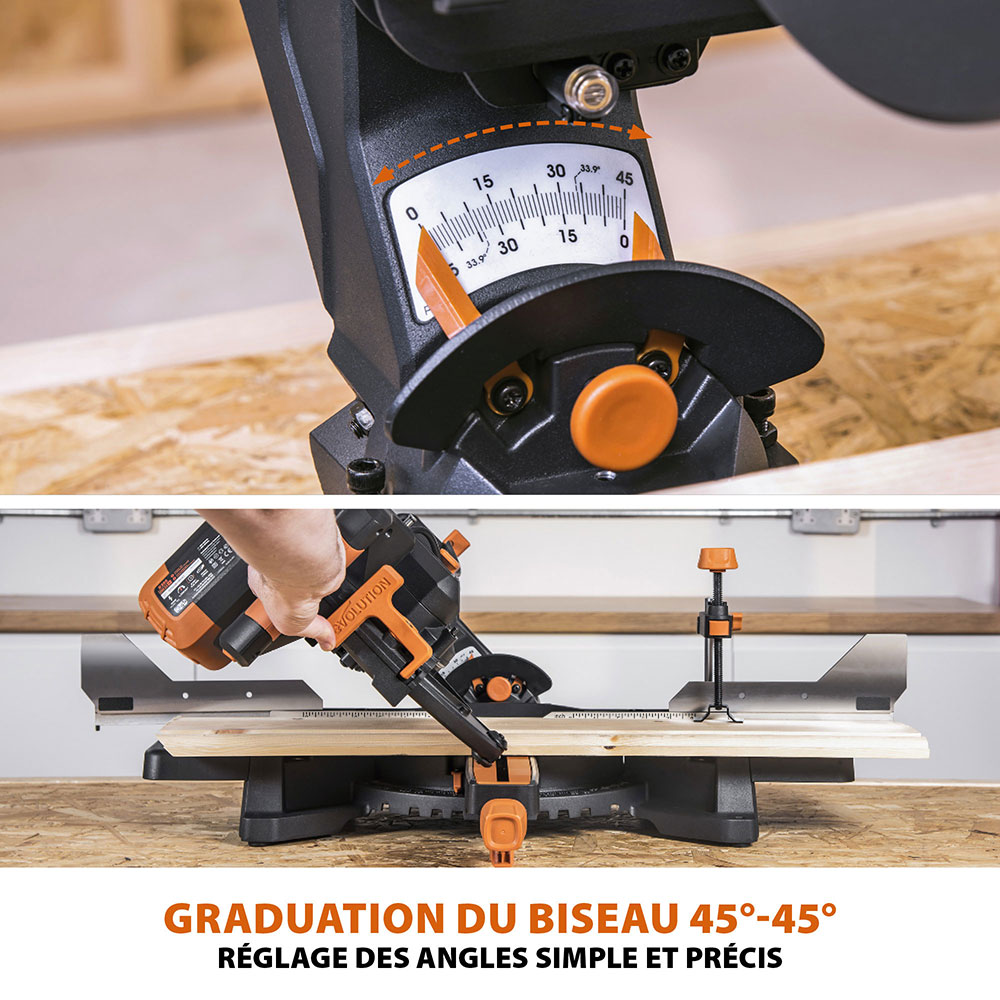 Pack Evolution : Scie à onglet électrique double biseau R255SMS-DB+ avec lame multi-matériaux TCT de 255mm + Support