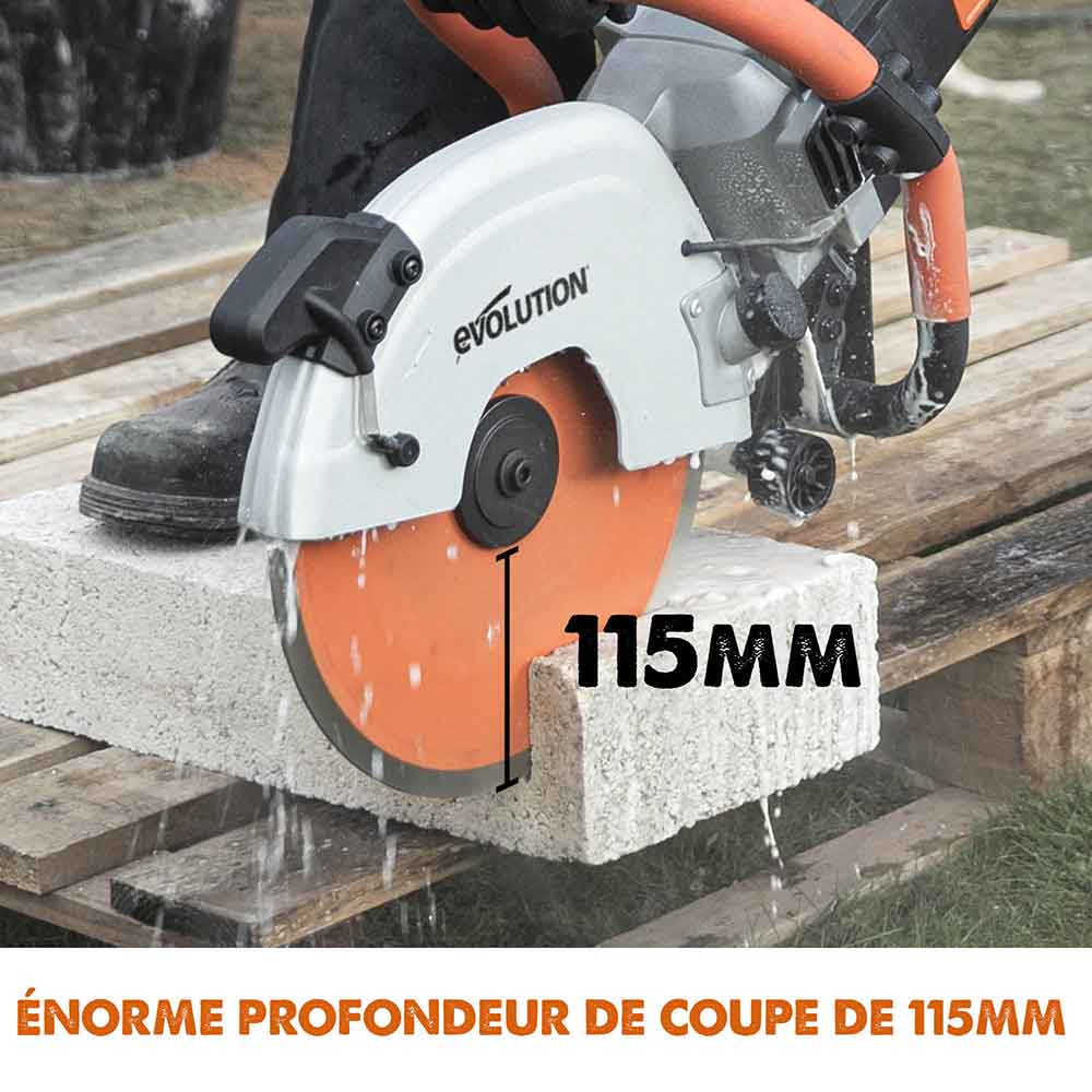 Scie à béton électrique 300mm Evolution R300DCT PLUS avec système anti-poussière et lame diamant premium